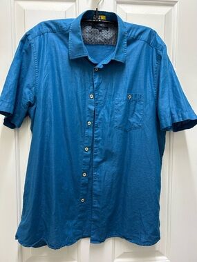 Ted Baker London Short-Sleeve Button-Down Shirt in Bluish Teal Color.